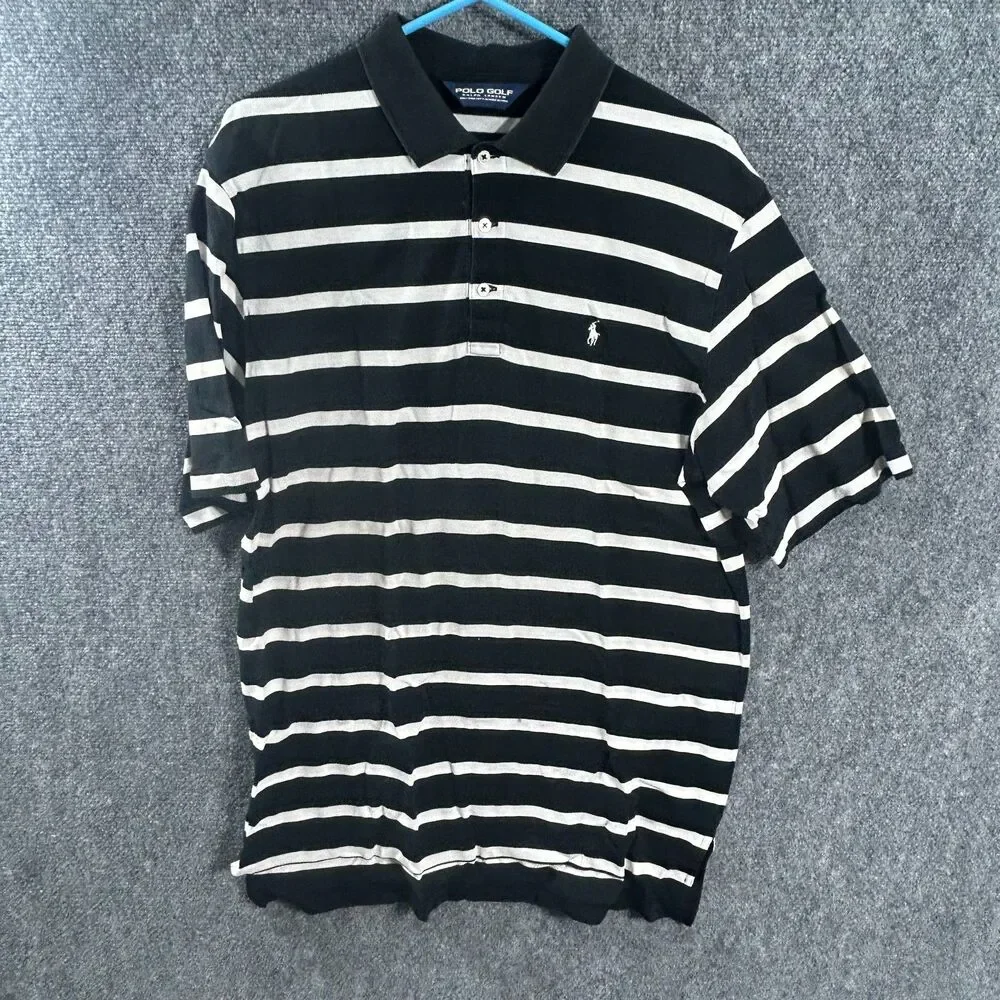 POLO GOLF Ralph Lauren Embroidery White‎ Pony Black and White Stripe Large EUC